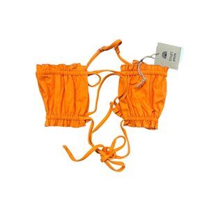 FREE PEOPLE X Toast Swim Women Signature Ruffle Bandeau-Top Tiger SMALL